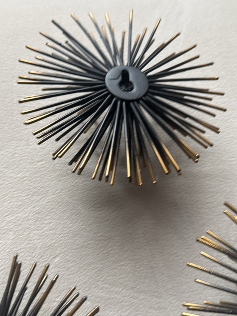 Modern 3-Piece Metal Sea Urchin Wall Sculpture - Black & Gold - Picture 2 of 2